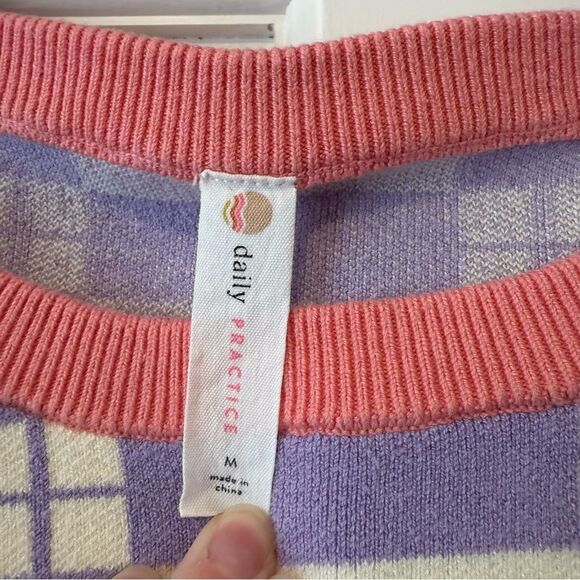 Anthropologie Daily Practice Plaid Purple & White Long-Sleeve Cropped Sweater M - Picture 6 of 9